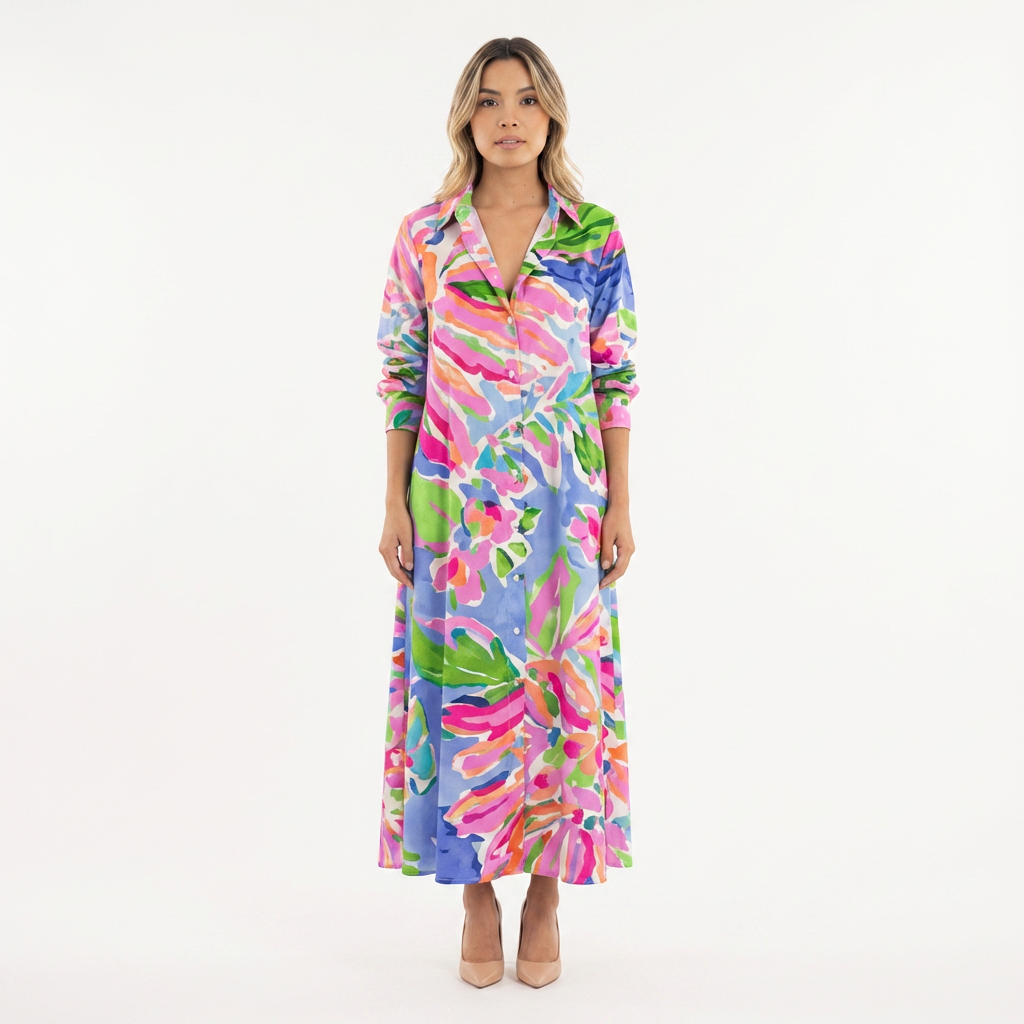 Vestido largo elegante fluido mujer