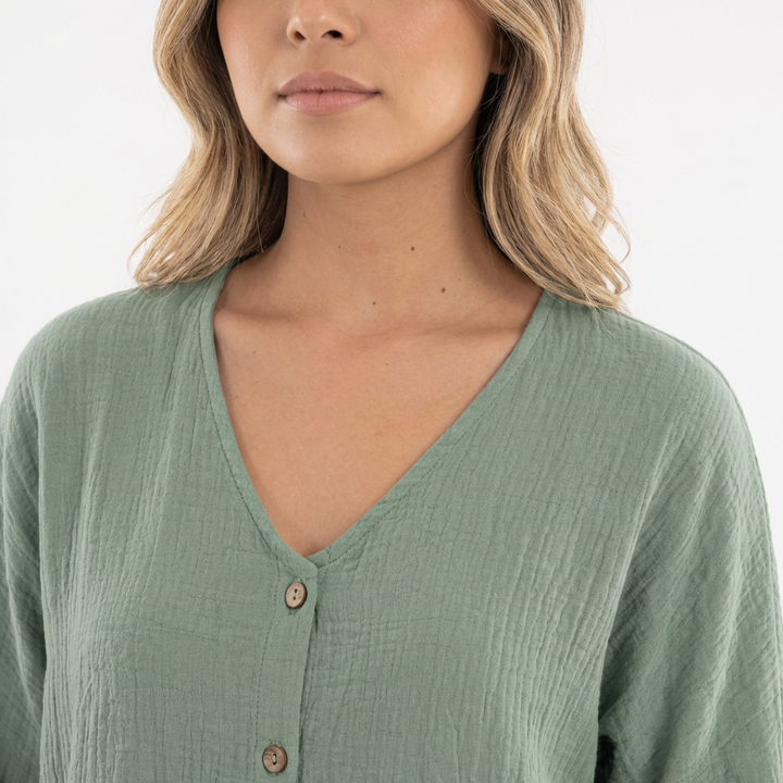 Blusa fluida botones mujer elegante
