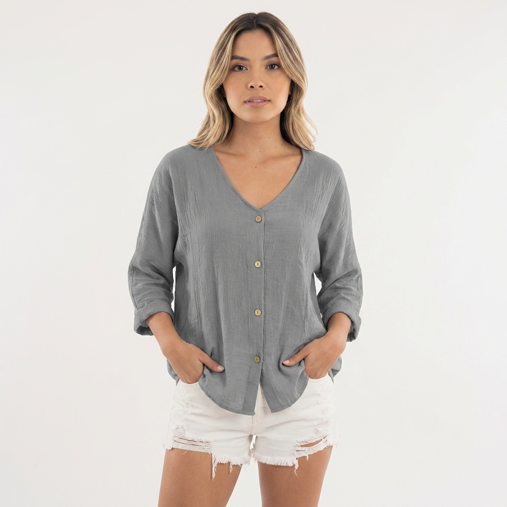 Blusa fluida botones mujer elegante