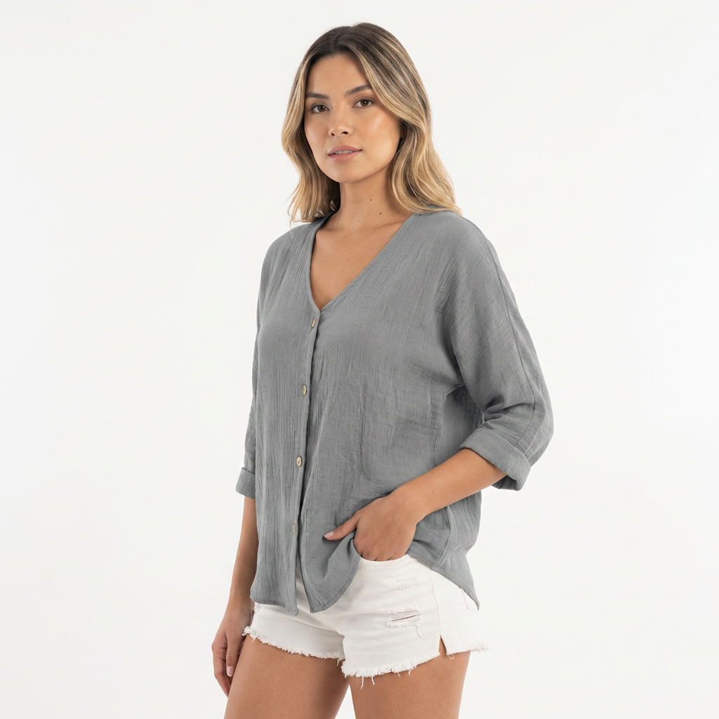 Blusa fluida botones mujer elegante