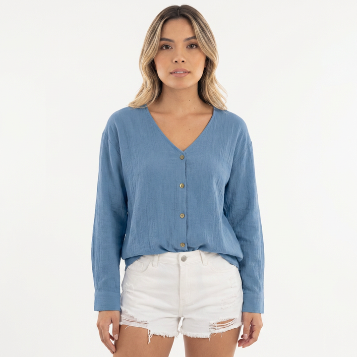 Blusa fluida botones mujer elegante