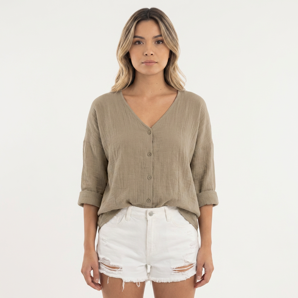 Blusa fluida botones mujer elegante