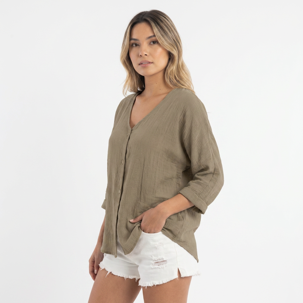 Blusa fluida botones mujer elegante