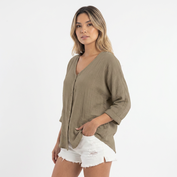 Blusa fluida botones mujer elegante
