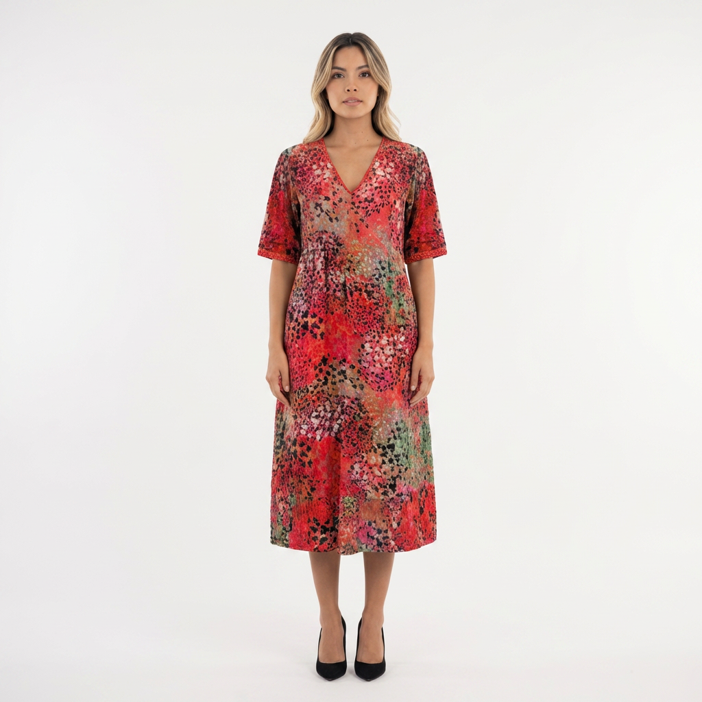 Vestido midi colorido mujer elegante