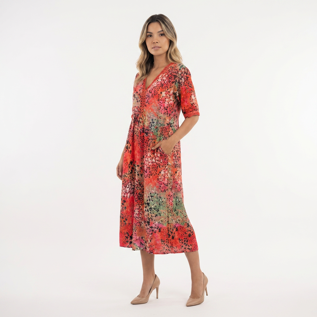 Vestido midi colorido mujer elegante