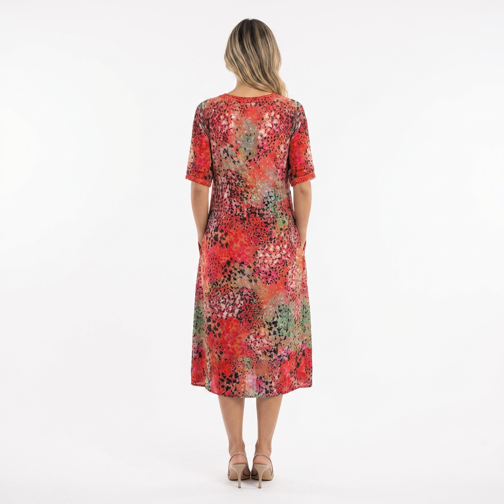 Vestido midi colorido mujer elegante
