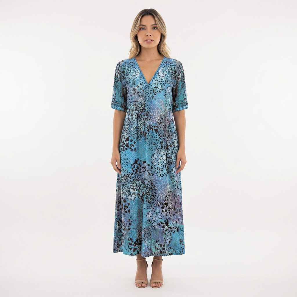 Vestido midi colorido mujer elegante