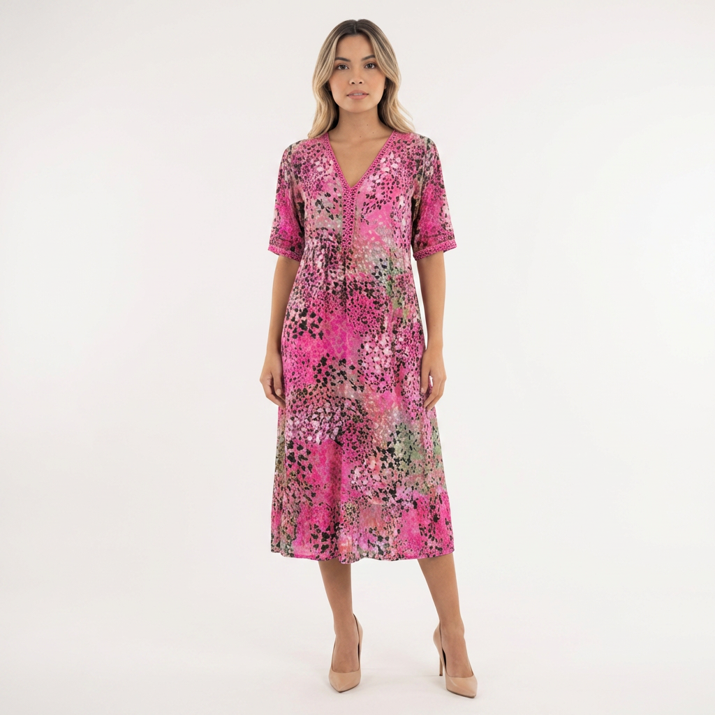 Vestido midi colorido mujer elegante