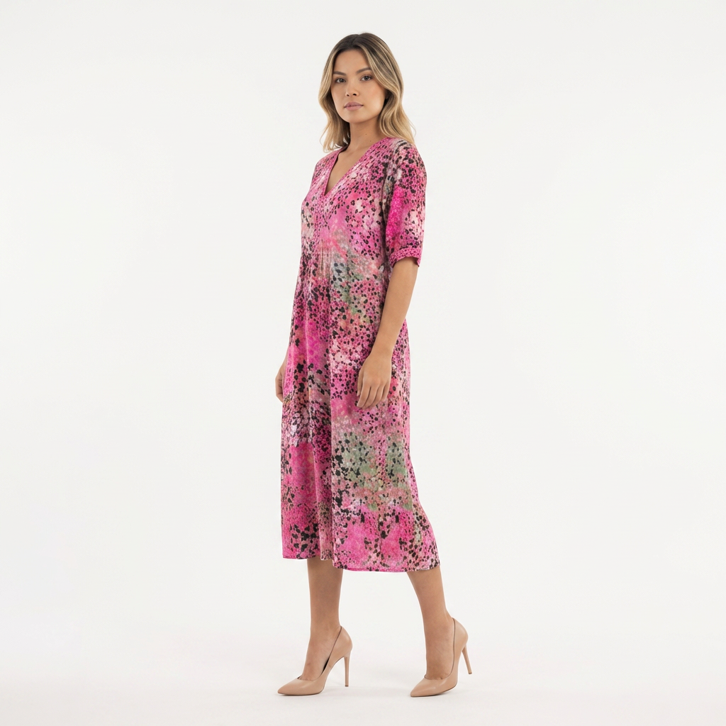 Vestido midi colorido mujer elegante