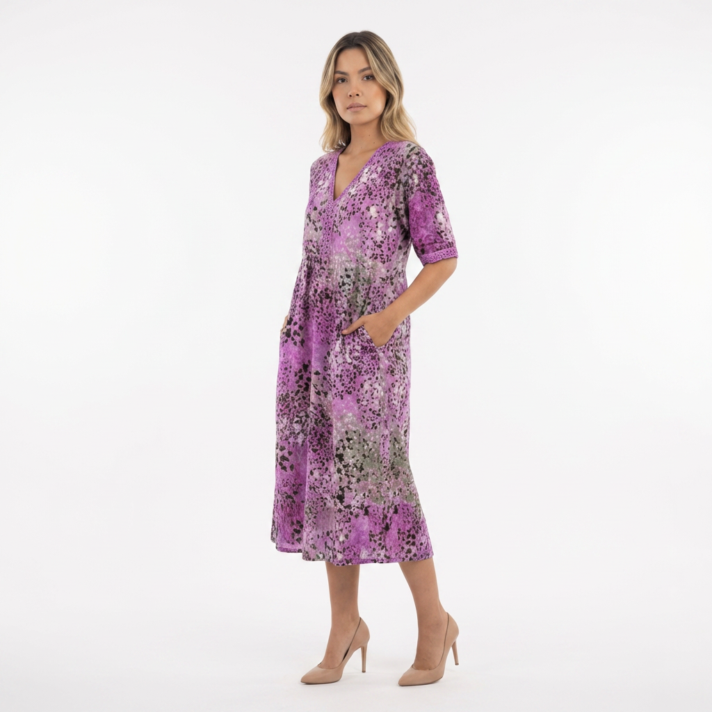 Vestido midi colorido mujer elegante