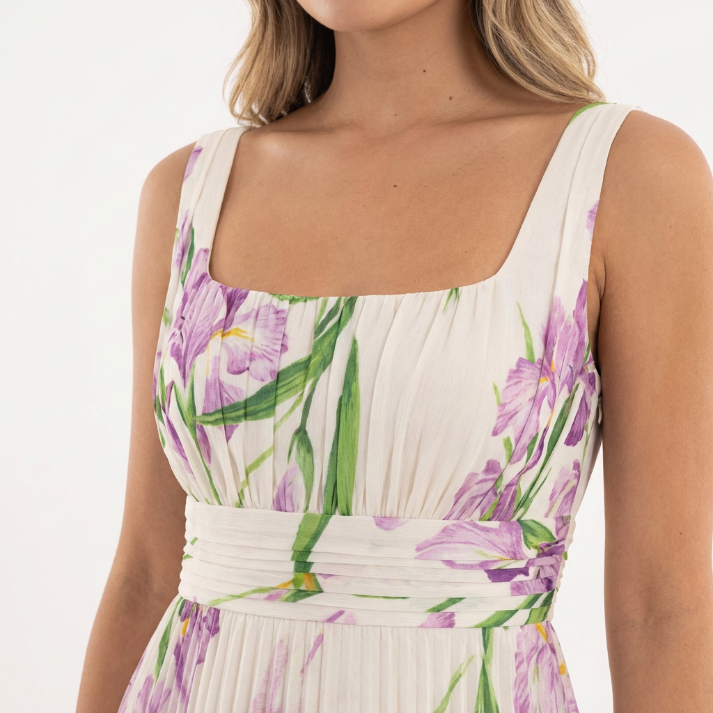 Vestido largo plisado floral mujer