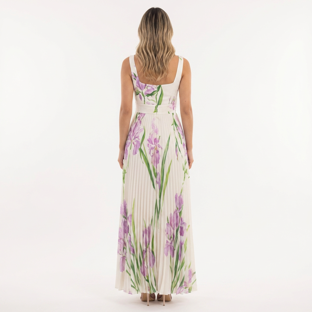 Vestido largo plisado floral mujer