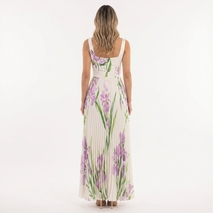 Vestido largo plisado floral mujer