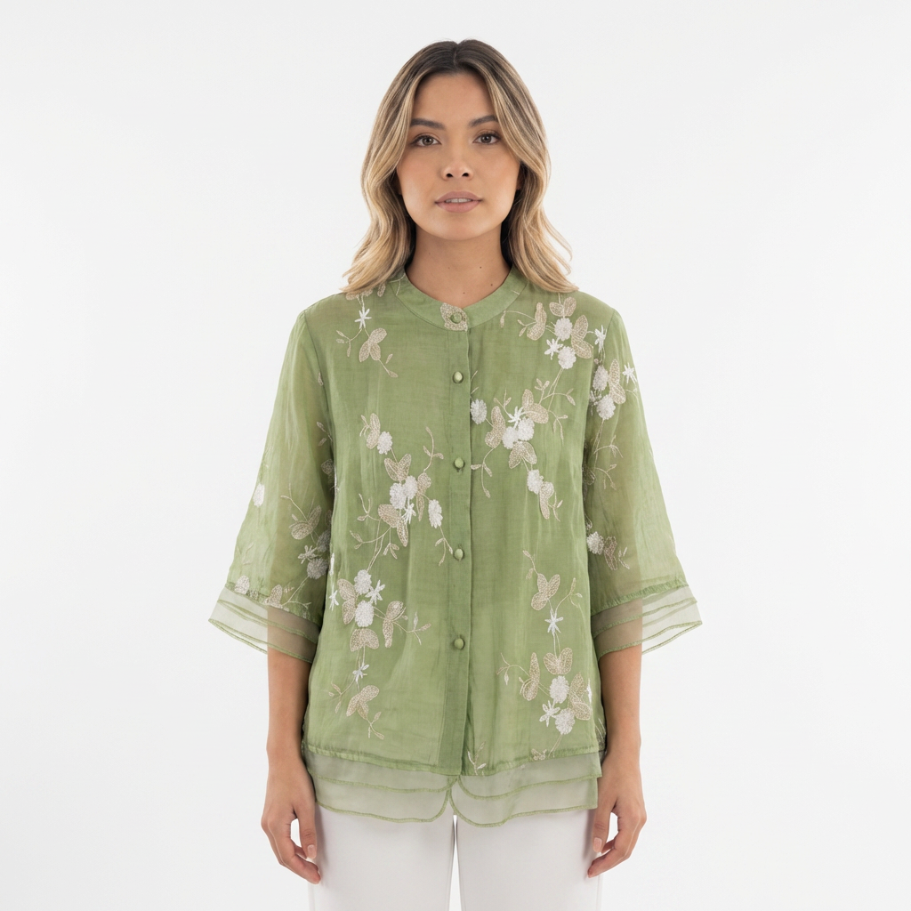 Blusa floral chic bordado elegante mujer