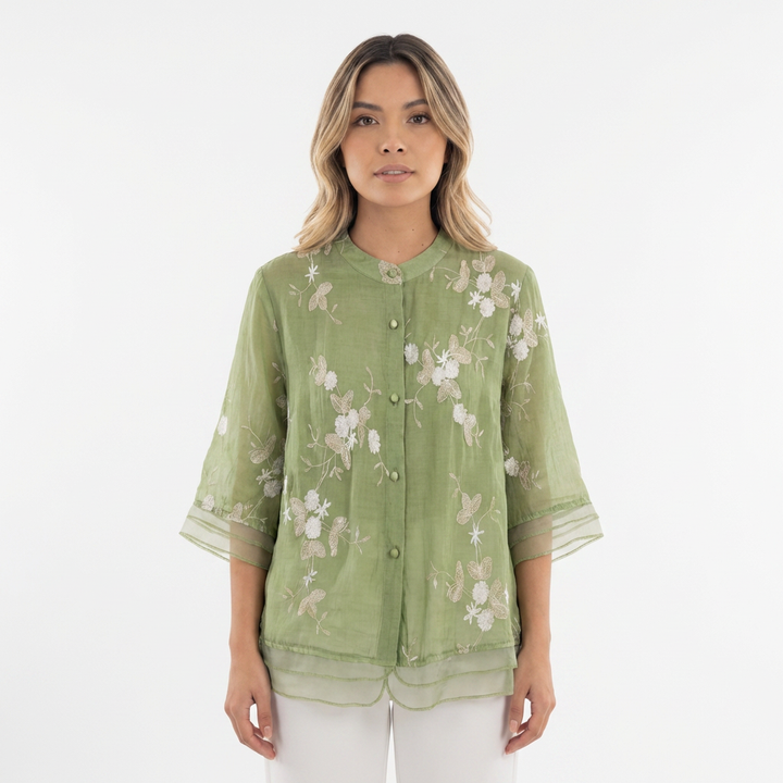 Blusa floral chic bordado elegante mujer