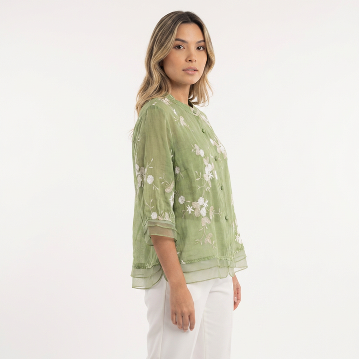 Blusa floral chic bordado elegante mujer