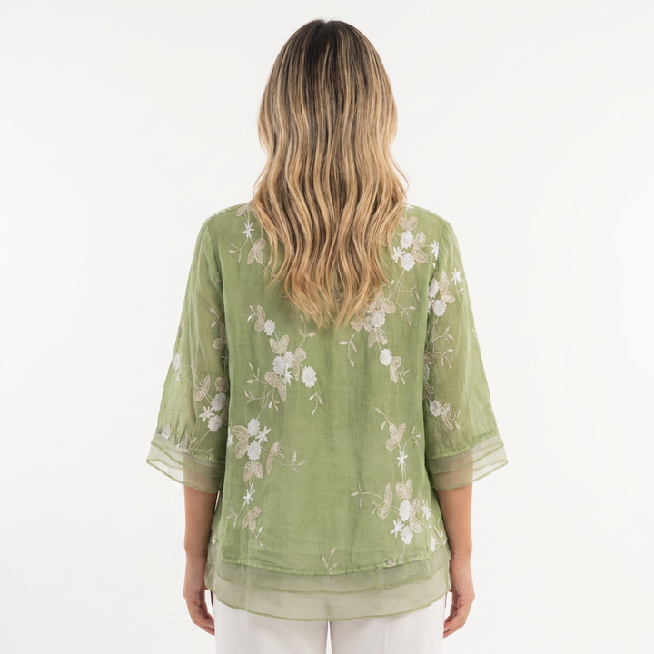 Blusa floral chic bordado elegante mujer