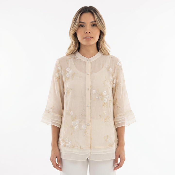Blusa floral chic bordado elegante mujer