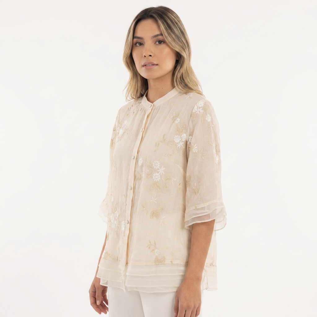 Blusa floral chic bordado elegante mujer