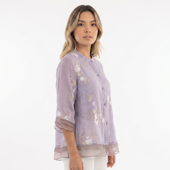 Blusa floral chic bordado elegante mujer