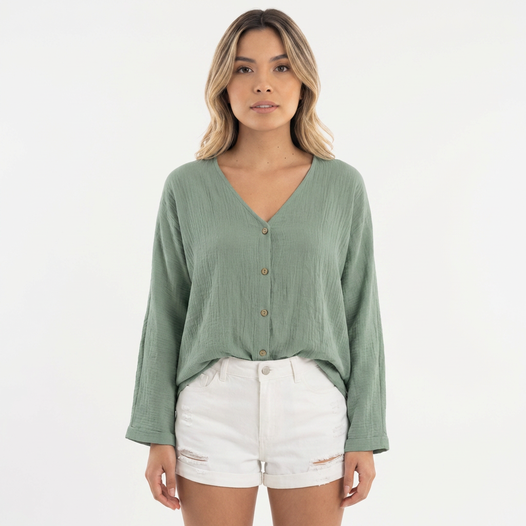 Blusa fluida botones mujer elegante