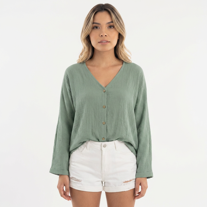 Blusa fluida botones mujer elegante