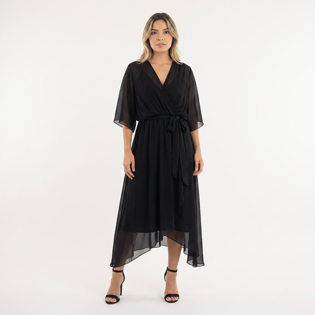 Vestido cruzado midi elegante mujer
