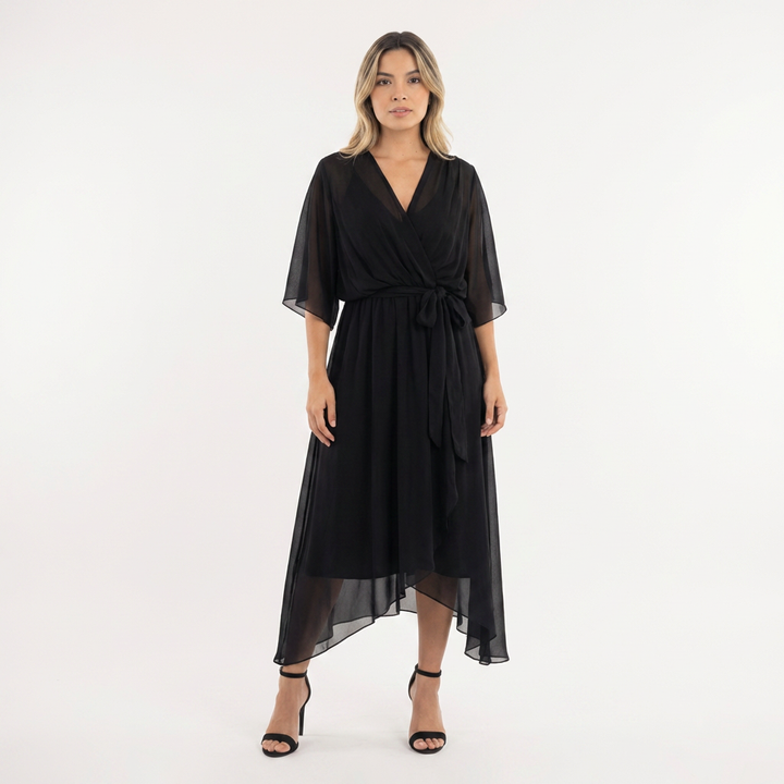Vestido cruzado midi elegante mujer