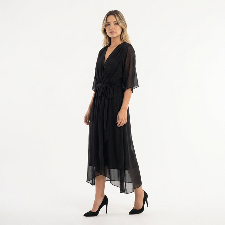Vestido cruzado midi elegante mujer