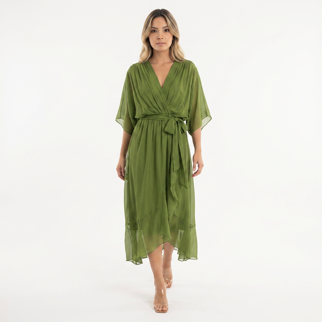 Vestido cruzado midi elegante mujer