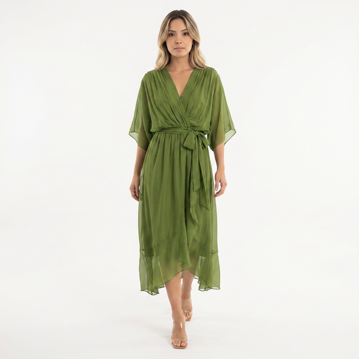 Vestido cruzado midi elegante mujer