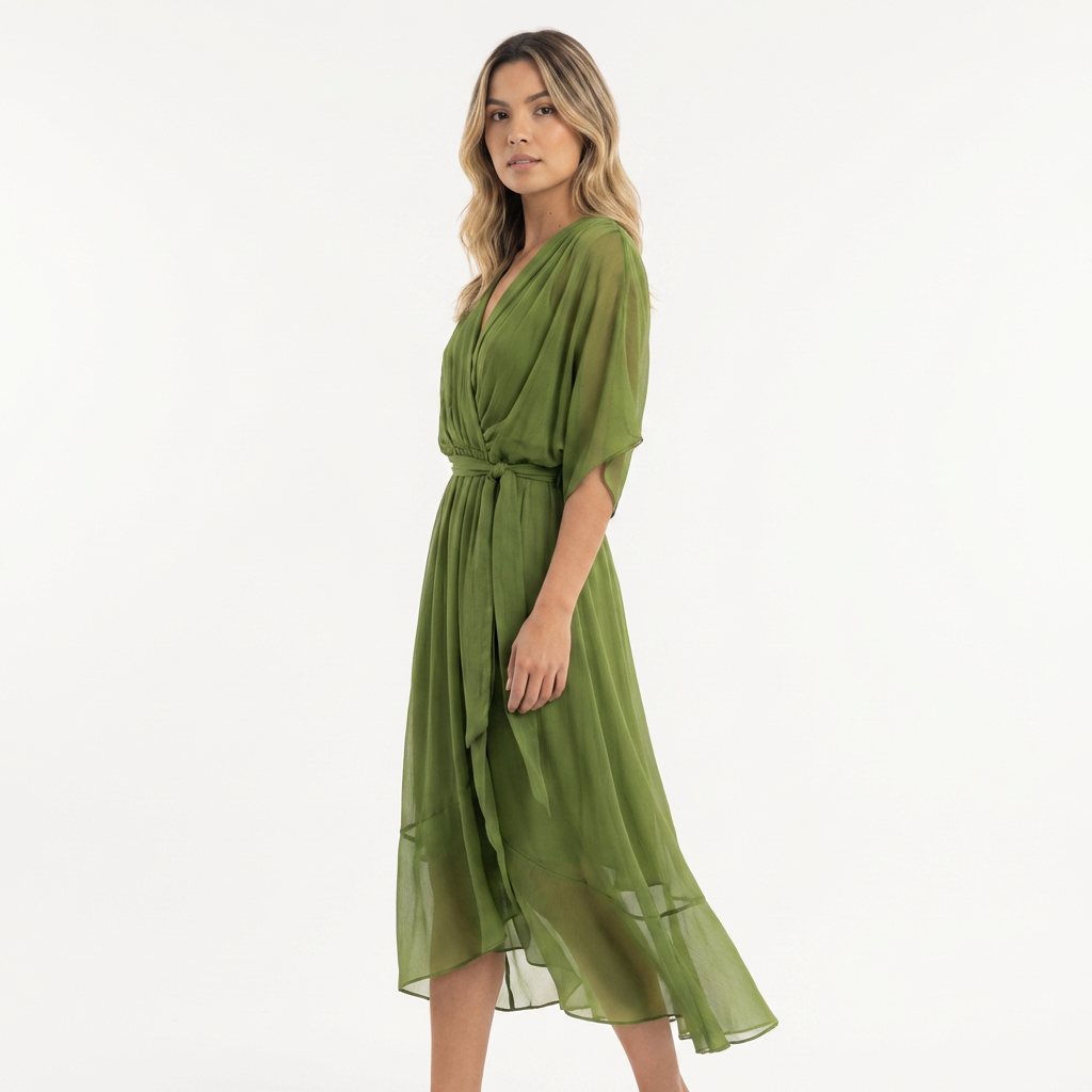 Vestido cruzado midi elegante mujer
