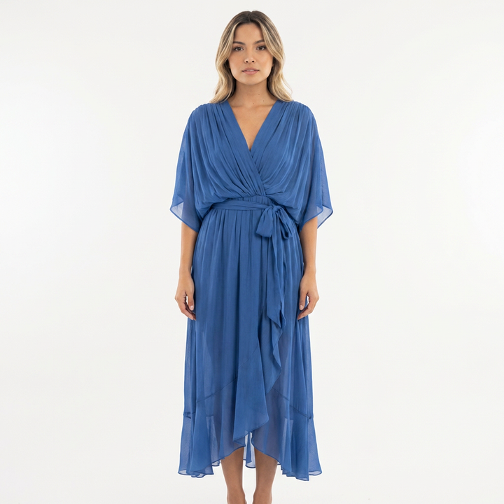 Vestido cruzado midi elegante mujer