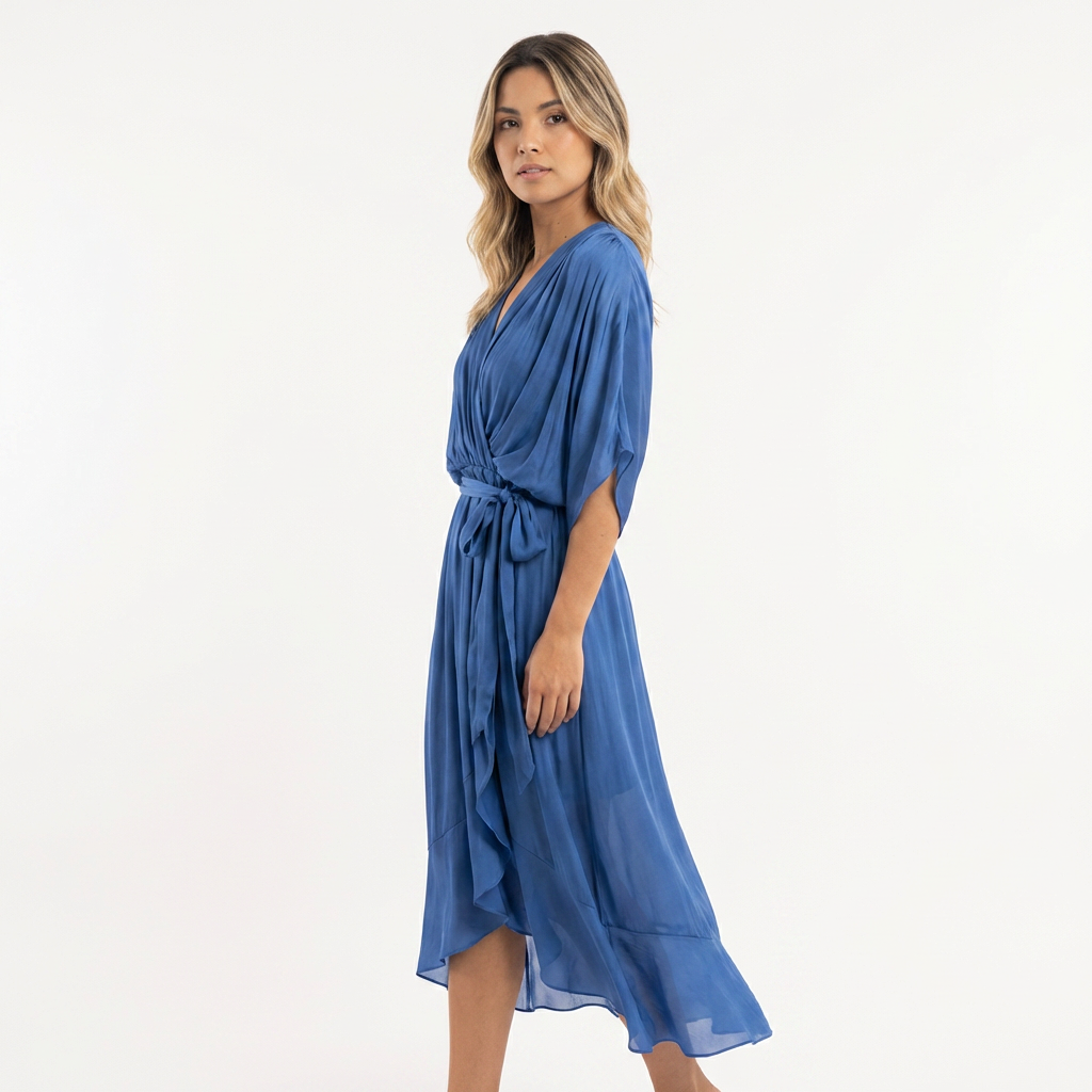 Vestido cruzado midi elegante mujer