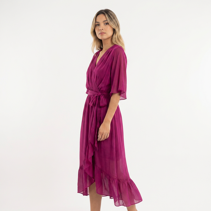 Vestido cruzado midi elegante mujer