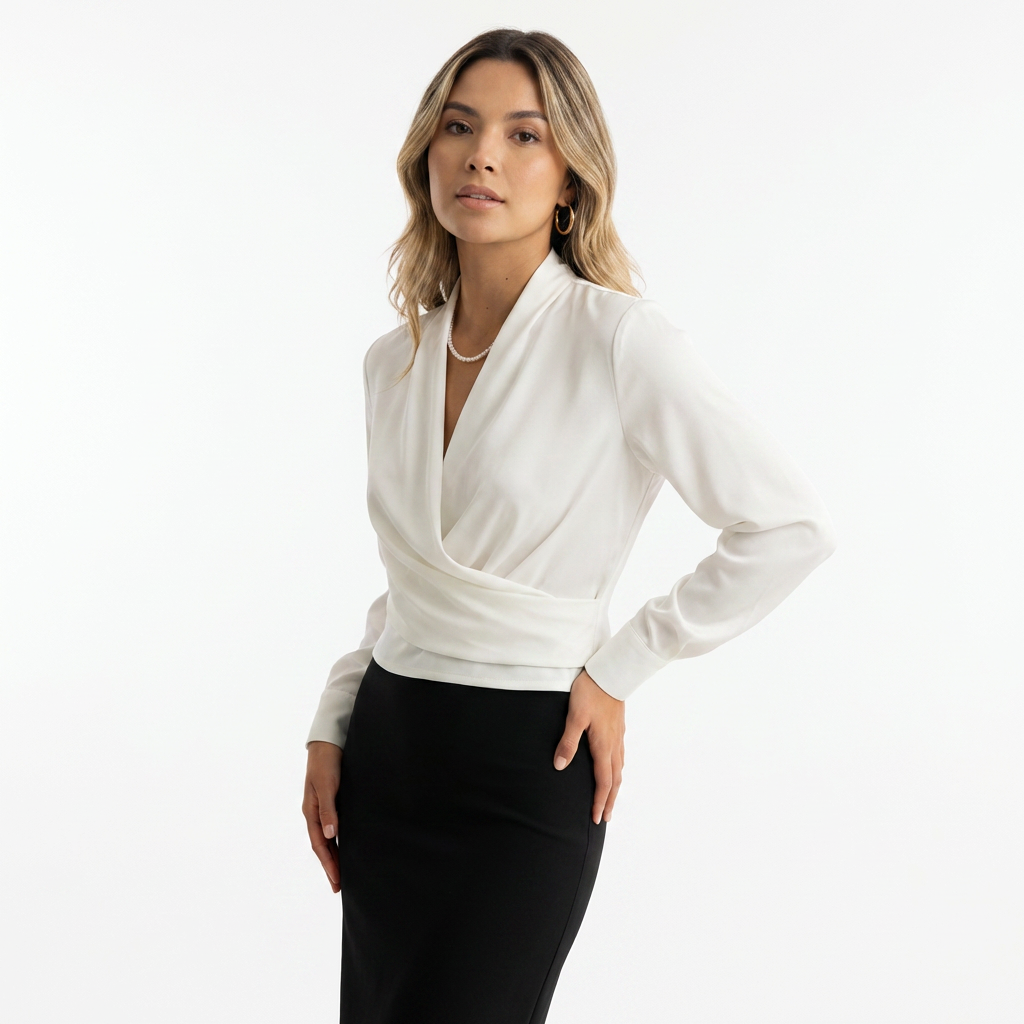 Blusa satén cruzada elegante mujer