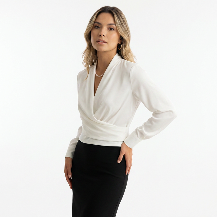Blusa satén cruzada elegante mujer