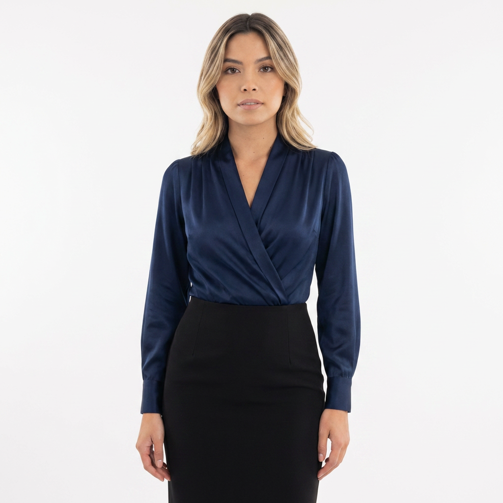 Blusa satén cruzada elegante mujer