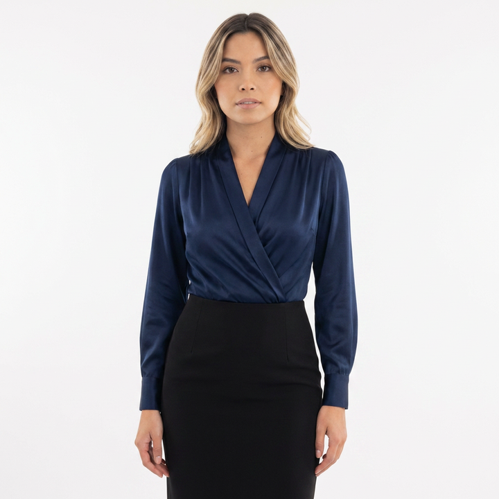 Blusa satén cruzada elegante mujer