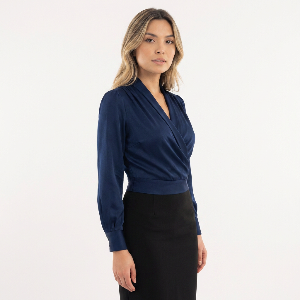 Blusa satén cruzada elegante mujer