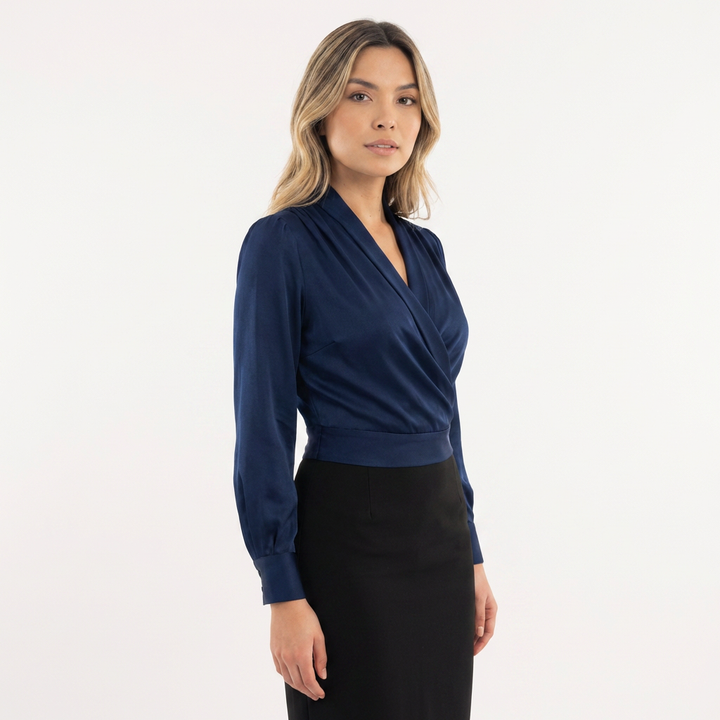 Blusa satén cruzada elegante mujer