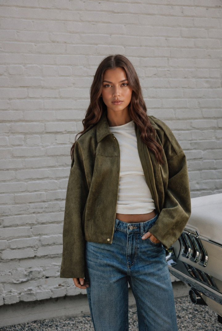 Chaqueta de ante corta oversize