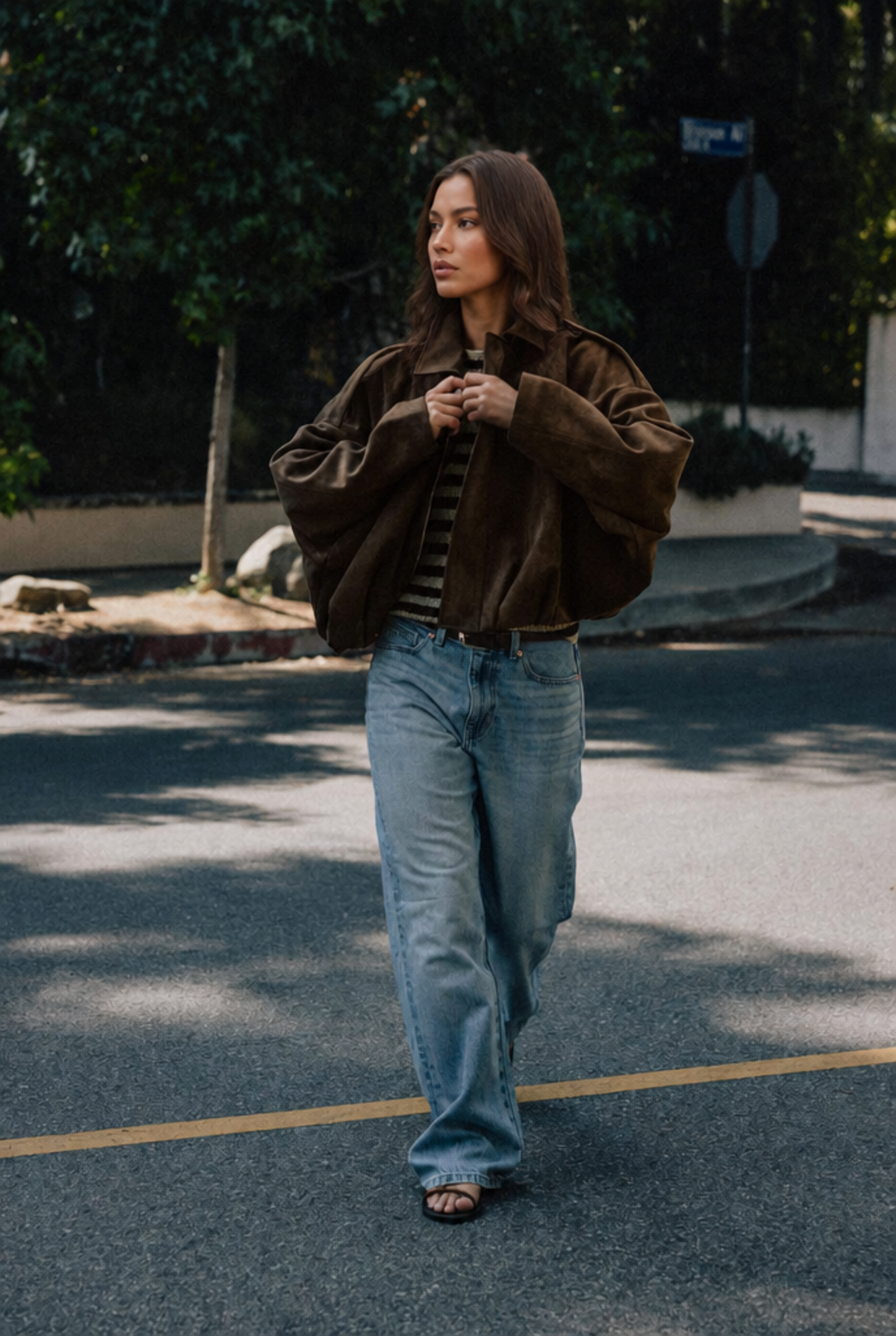 Chaqueta de ante corta oversize