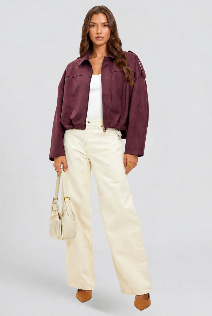 Chaqueta de ante corta oversize