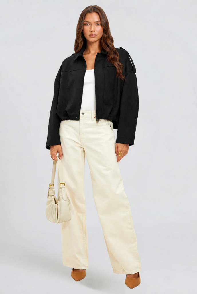 Chaqueta de ante corta oversize