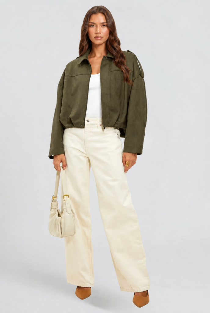 Chaqueta de ante corta oversize
