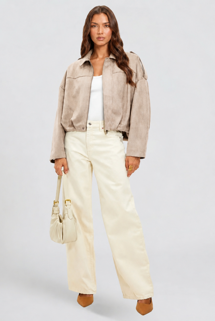 Chaqueta de ante corta oversize