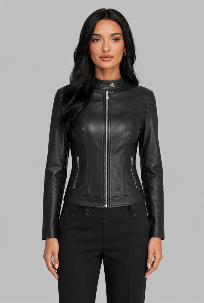 Chaqueta biker corta de piel