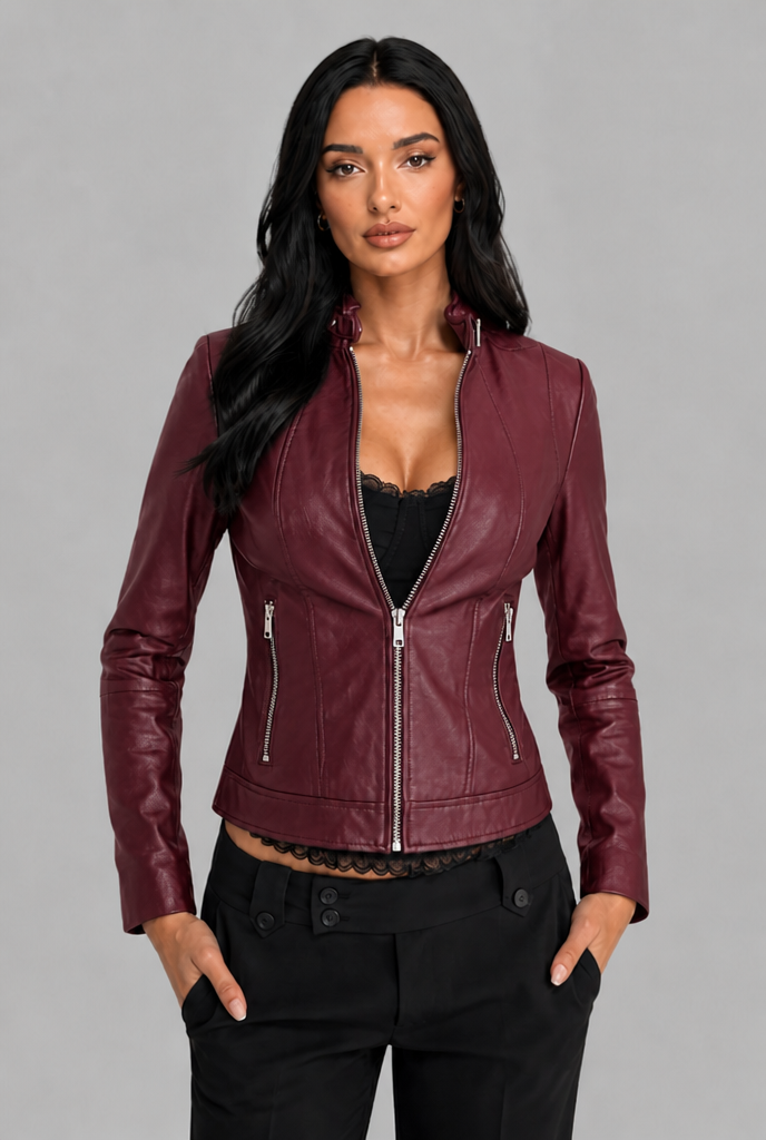 Chaqueta biker corta de piel